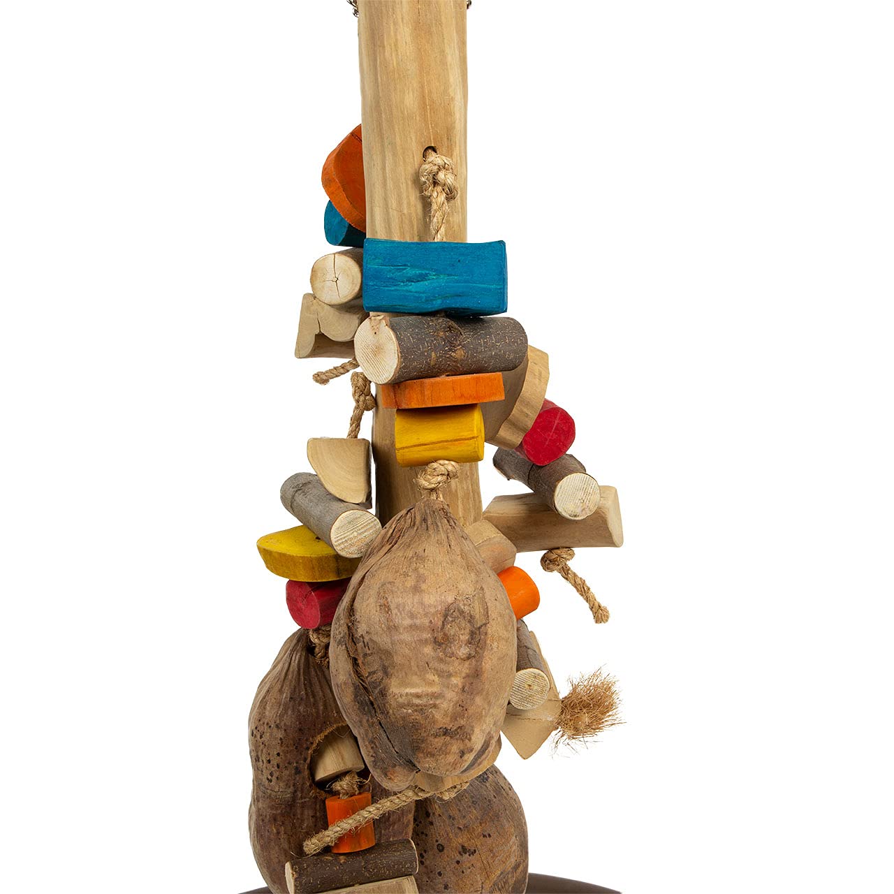 HappyBird | Riesen-Holz-Kokusnuss Vogelspielzeug | Gigant Coco Foraging | 100 x 30 x 32 cm | Shredder-Spielzeug für Papageien