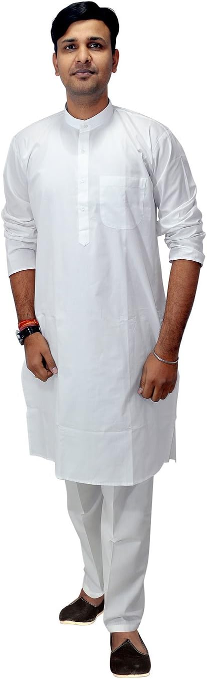 Dungri India Craft Mens Indian Clothing White Cotton Kurta Pajama Ethnic India Wear- XXL