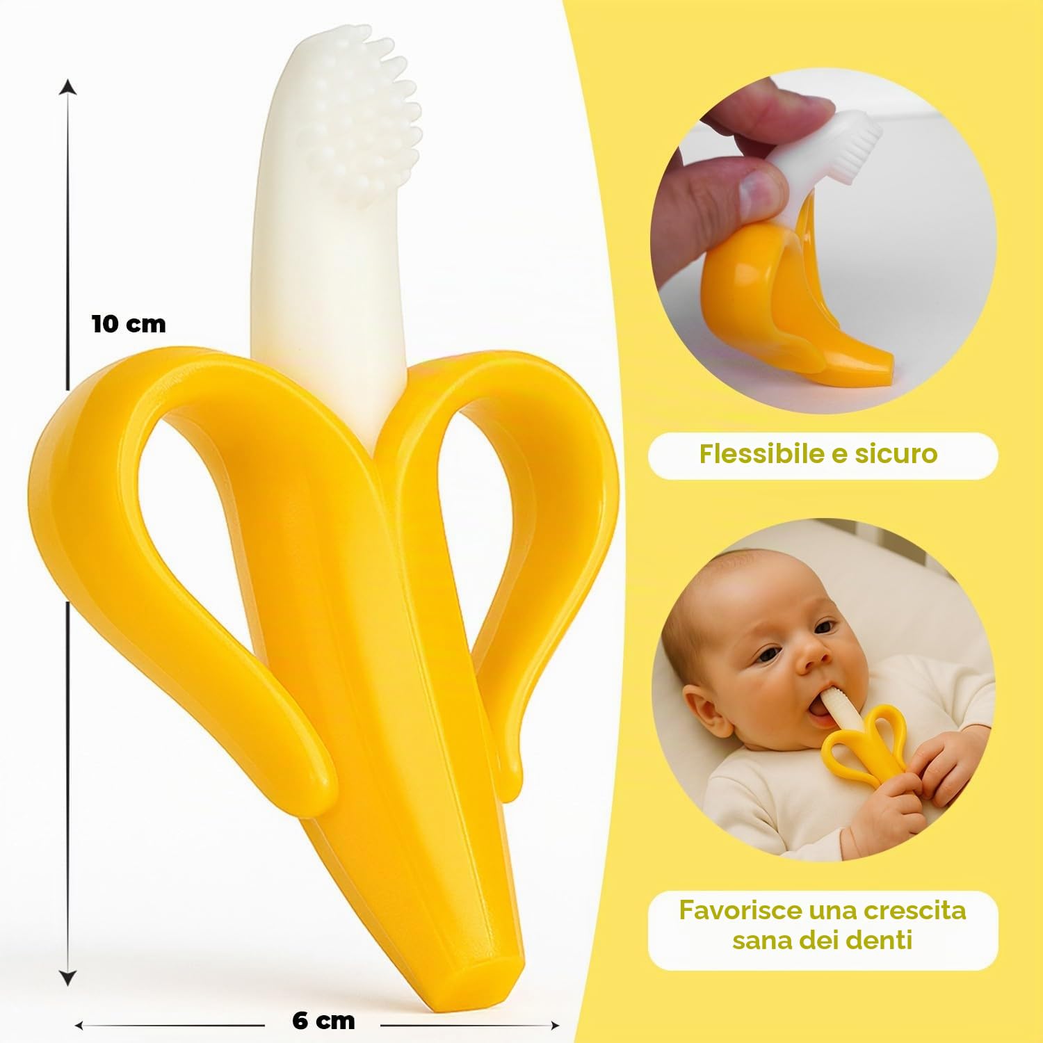 Spazzolino da denti e massaggiagengive per bambino a forma di banana – 2 in 1 invenzione per pulire i denti e proteggerli