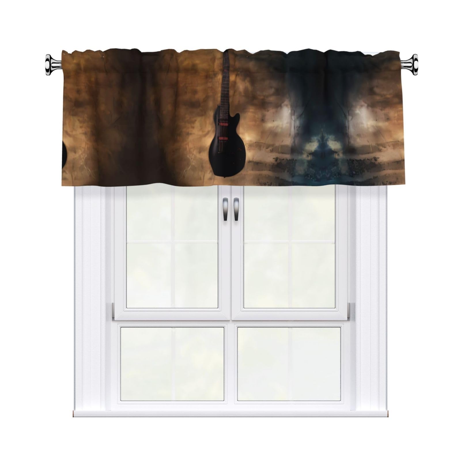 WHJDPP Musical Guitar Prints Curtain Valance 54x18 Inch - Peach Skin Window Cover with Printed Design, Filtering Light for Kitchen Decor