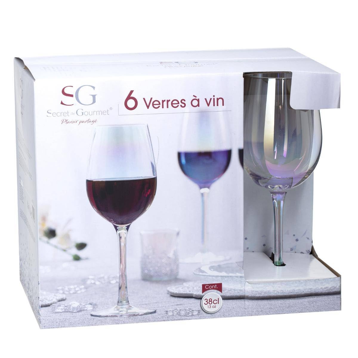 Secret de Gourmet - Lot de 6 Verres à vin irisé 38 cl collection Fantasy