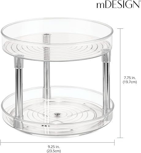 Miniatura 3 de mDesign Organizador de maquillaje Lazy Susan de 2 niveles, organizador de tocadiscos Lazy Susan de 9 pulgadas para encimera de baño, gabinete,