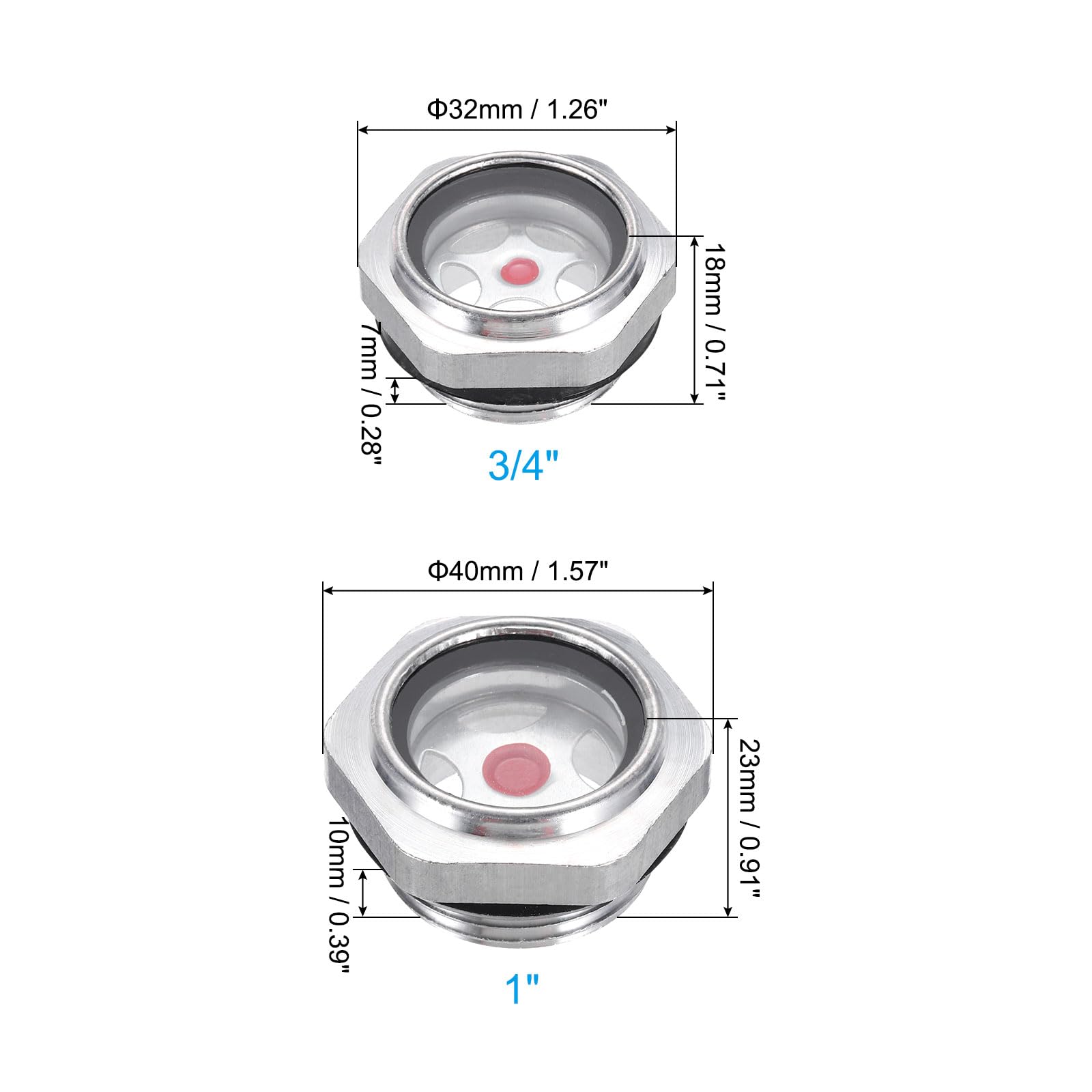 PATIKIL Oil Sight Glass, 2Pack 3/4" 1" Male Threaded Alloy Oil Liquid Level Gauge Oil Indicator for Pump Air Compressor Fittings - Image 2
