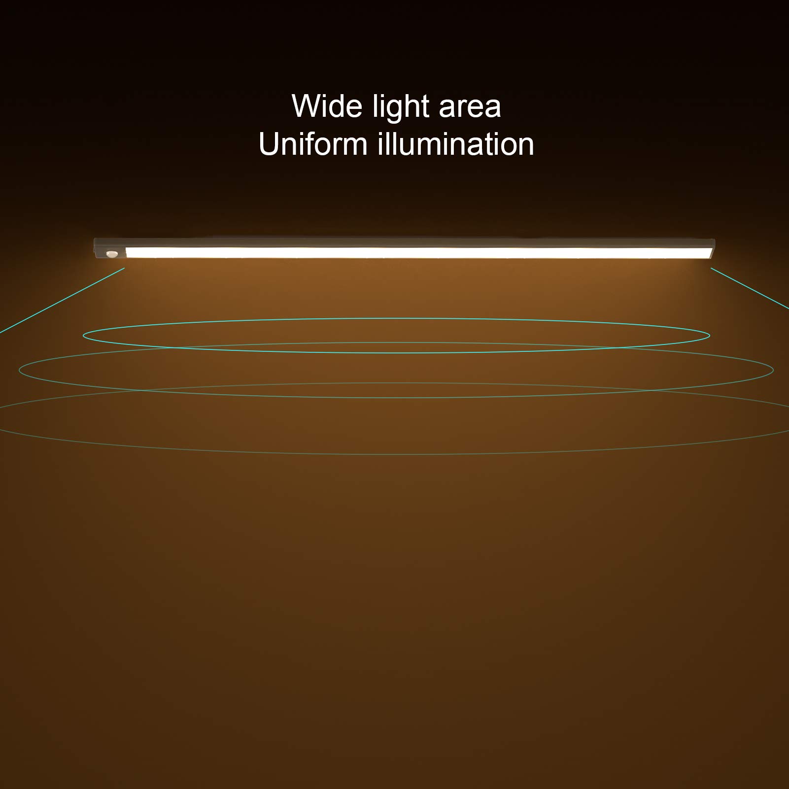 Klighten 2 Pezzi 60cm Luce Led Sottopensile Cucina Ricaricabile, Luce Armadio con Sensore di Movimento, 113 LEDs, 3 Modalità, 3200mAh, Led Armadio Magnetica, Bianco caldo 3000K, Noir