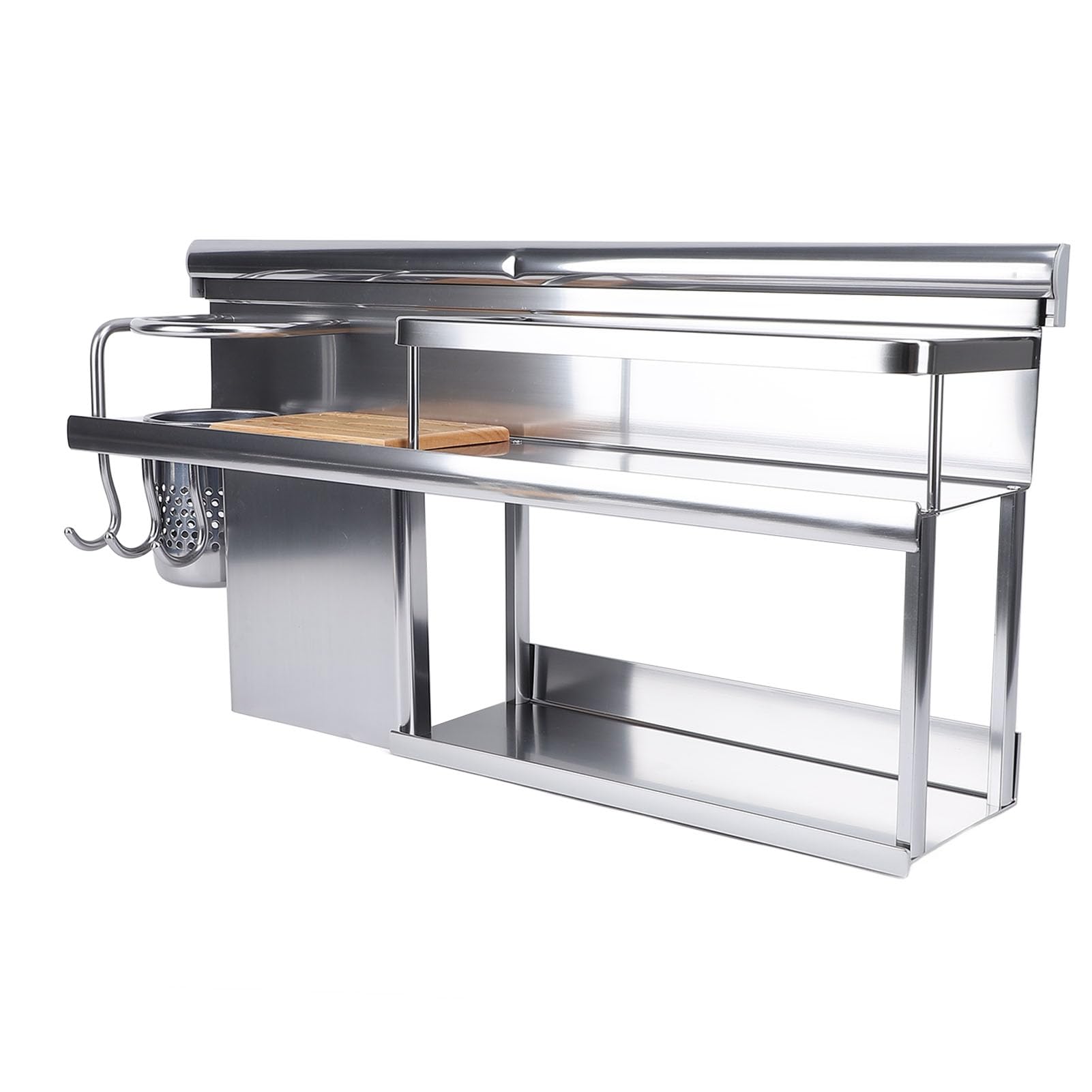 Organisateur de Cuisine Mural, Support pour Baguettes et Lames en Bois et Alliage d'aluminium avec Plusieurs Options de Rangement, Idéal pour Spatule, Cuillère, Couteau et Ustensile