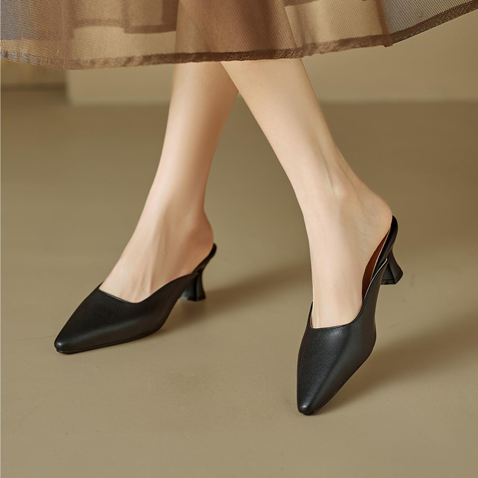 Sabot Tacco Donna Punta Stretta Senza Tallone 6cm Eleganti | Tomaia In PU Elegante, Altezza 6 CM Stabile, Fodera In Microfibra Morbida, Suola Gomma Antiscivolo, Calzata Facile