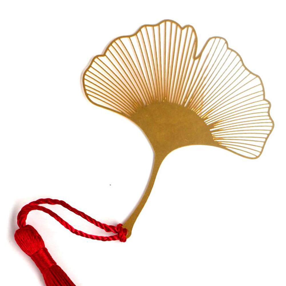 AOHMG Metal Bookmark, Metallic Apricot Leaf Openwork Bookmark Brass Multi-Function Metal Decoration