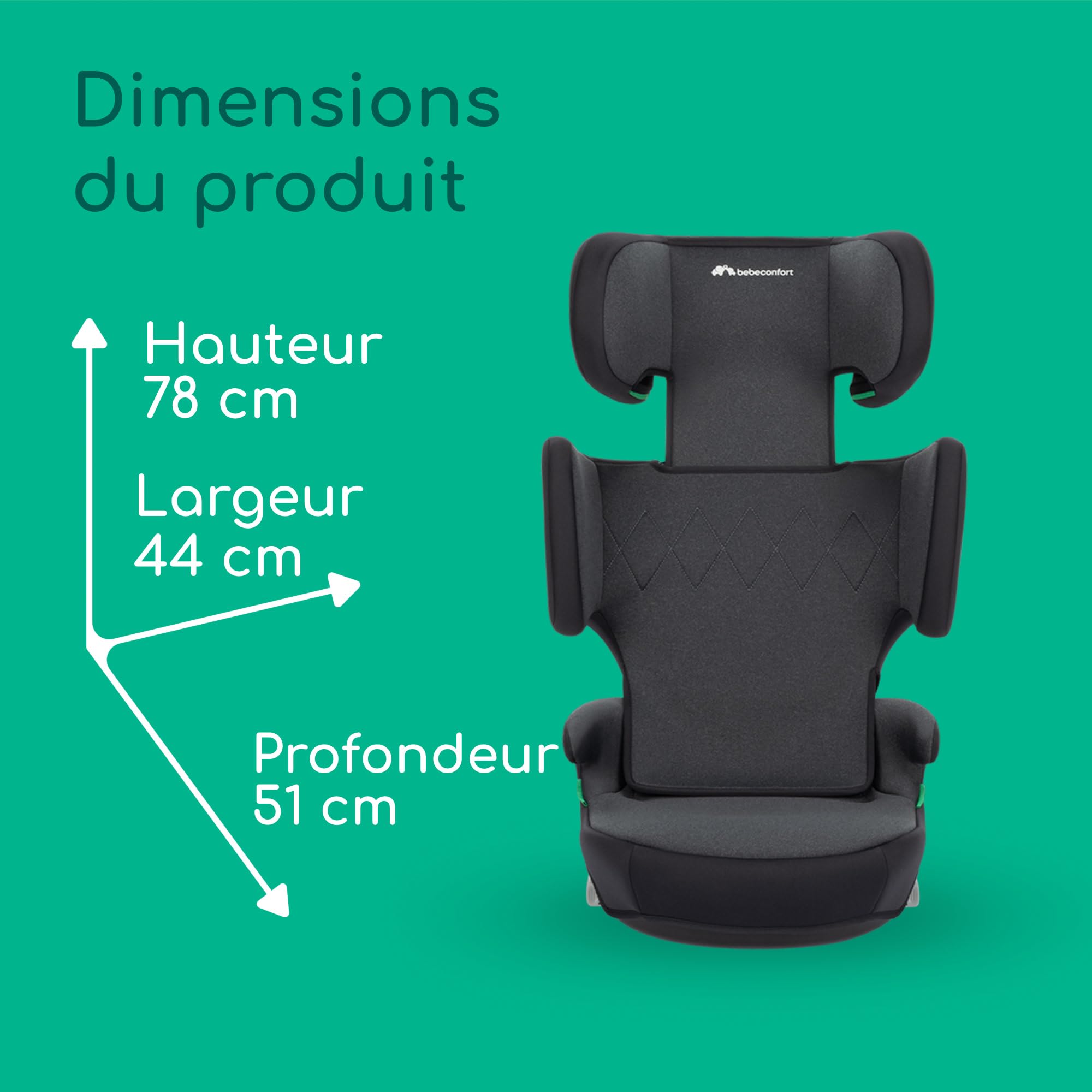Bebeconfort RoadFix i-Size, Siège Auto Rehausseur à Dossier, 3,5-12 ans (100-150cm), Siège Auto ISOFIX, Pliable, Léger (4,4 kg), 14 Positions d'Appui-tête, Siège Rembourré, Tinted Black