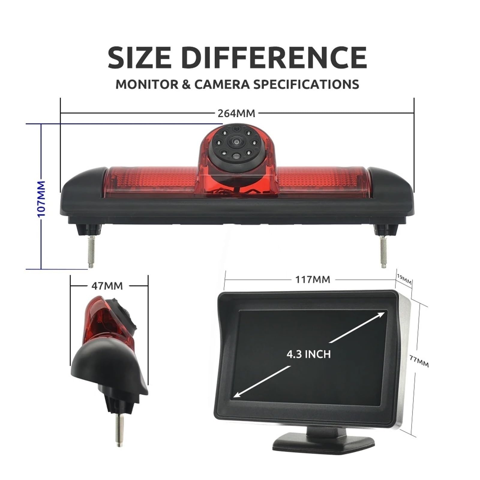 Cámara Visión Trasera para Coche, CCD HD, Luz Freno, Monitor 4,3 Pulgadas para Ducato para Citroen para Jumper para Peugeot para Boxer (2006-2015) Cámara Trasera