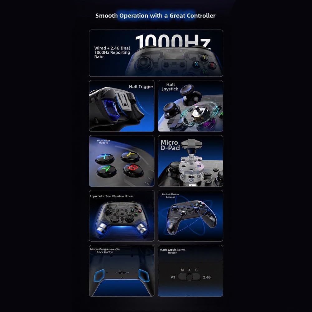 Controller di gioco wireless con joystick effetto Hall per interruttore, PC e telefono (bianco)