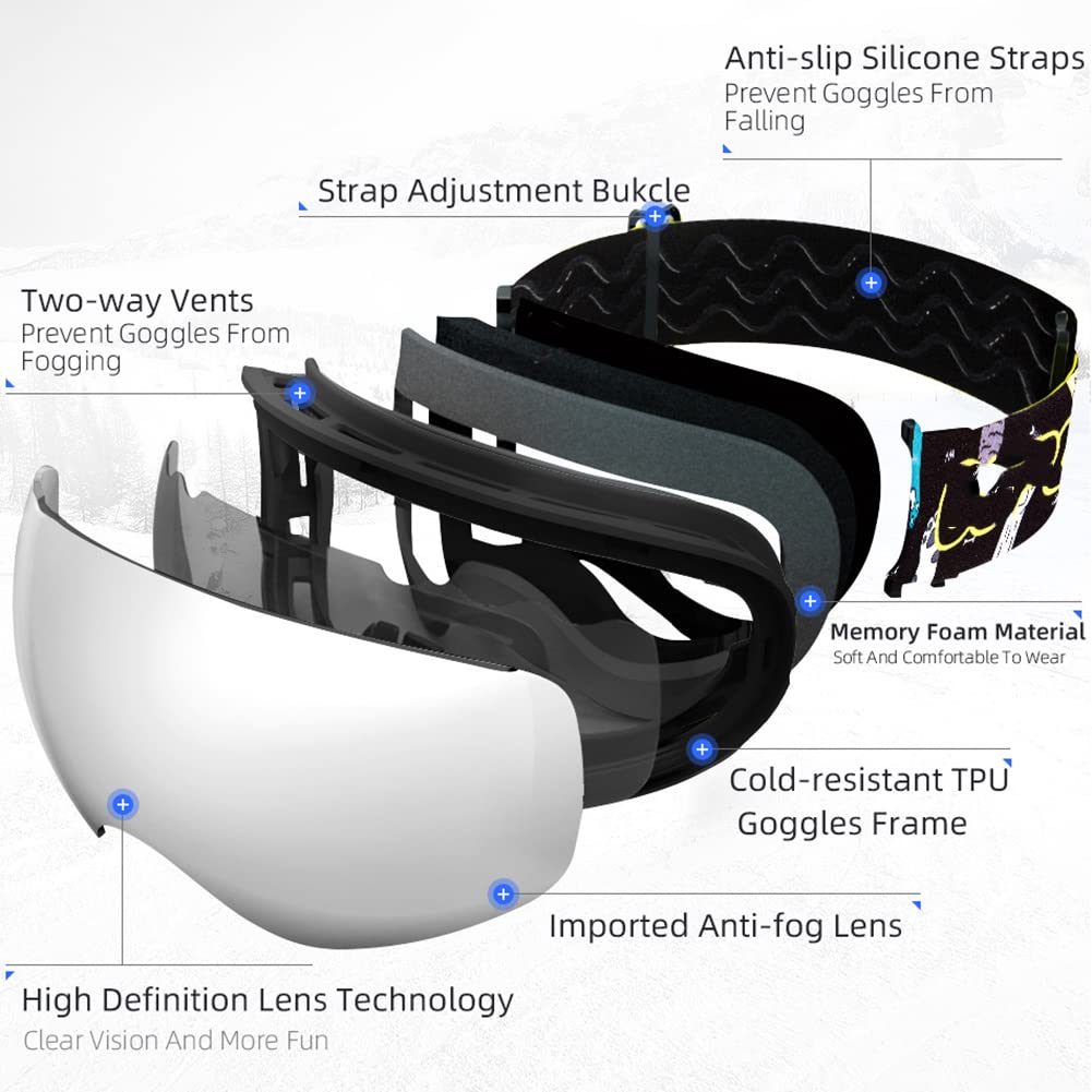 Lunettes de ski pour enfants, lunettes de myopie sphériques à double couche antibuée, équipement d'alpinisme en plein air, compatibles avec les casques de ski, adaptées aux hommes, aux femmes et