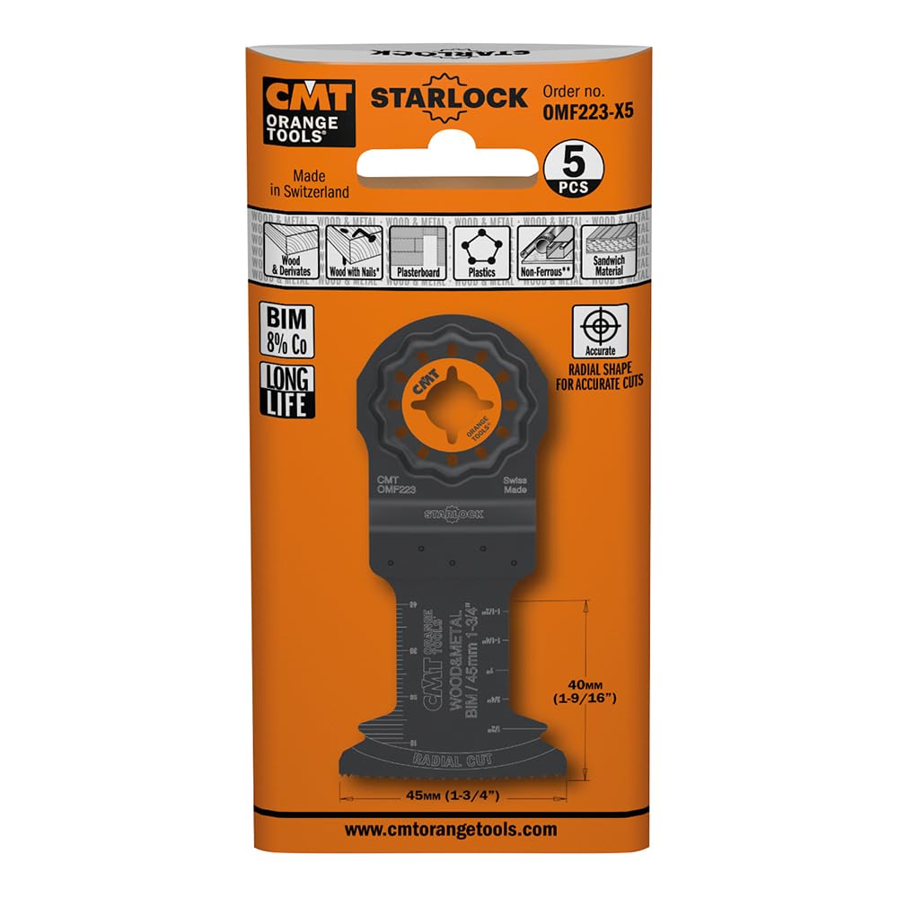 CMT Orange Tools OMF223-X5-5 Lame Taglio Legno-Metallo BIM 45x40mm