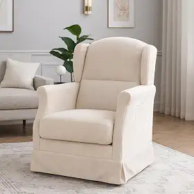 Poltrona Serena Amamentação Balanço e Puff Bege Claro