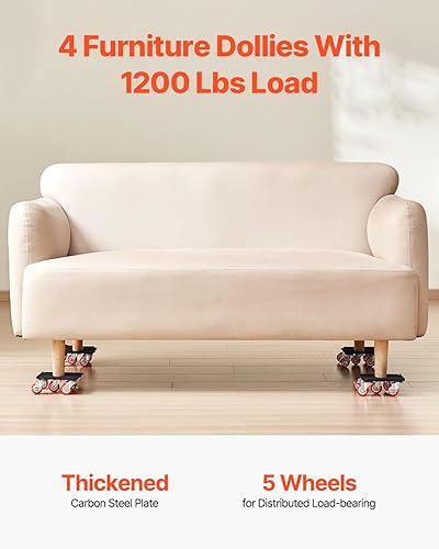 Miniatura 2 de VEVOR Carrito de muebles de 1200 libras, trasladadores de muebles resistentes con ruedas de 5 x 360, panel de acero al carbono de 5.3 pulgadas,