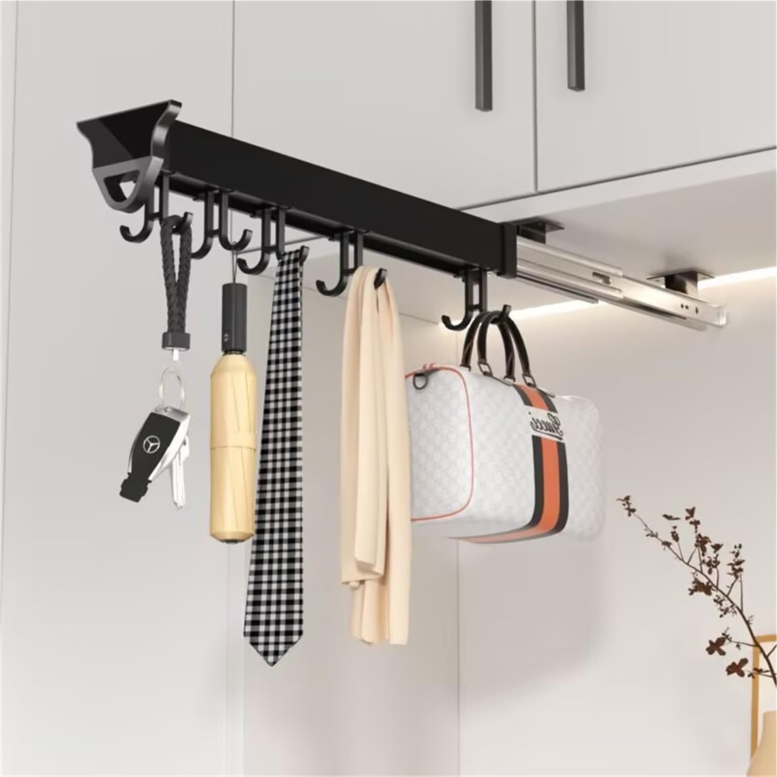 Support De Balai Et De Serpillère Extractible, Organisateur De Casseroles Et Poêles Extractibles, Support De Placard En Alliage D'aluminium Avec Crochets Réglables, Pour Armoire(18.11in-16 hook)