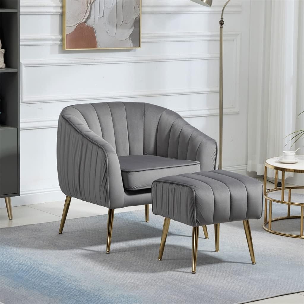 Velvet Accent Chair with Storage Sofa Tufted Barrel Set Arm Pub for Living Room Bedroom