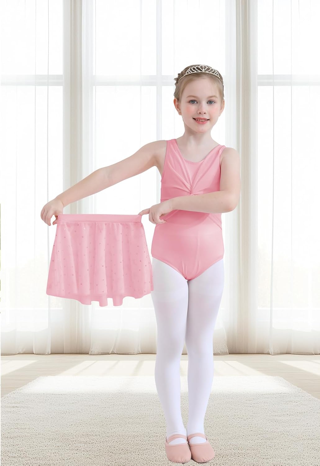 DAXIANG Mesh Front Dance Leotard for Girls Gymnastics Ballet Dress with Removable Tutu Skirt for Toddler Girl Kids 2-10 Years