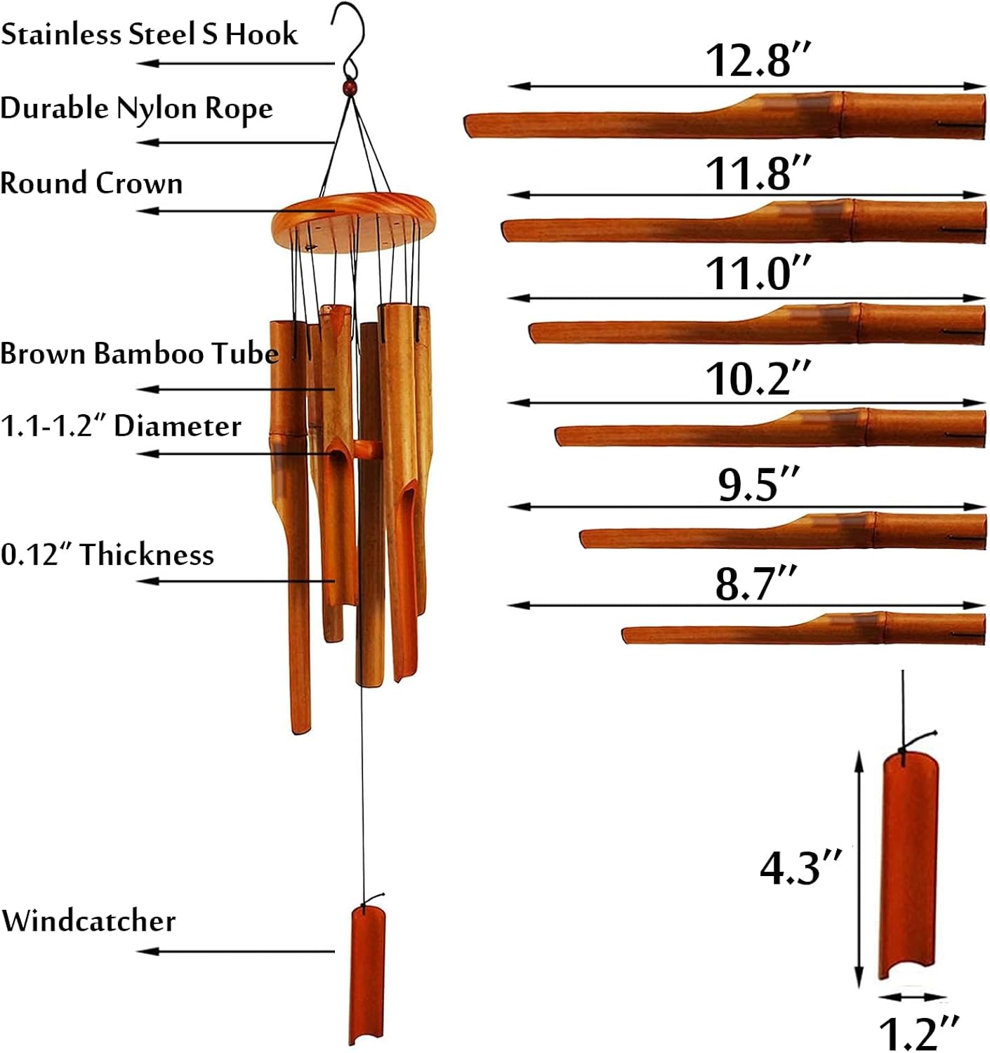 VEWOGARDEN Bamboo Wind Chimes for Outside, Wooden Windchimes Outdoors for Garden, Patio, Indoor Home Decor, Dark Brown