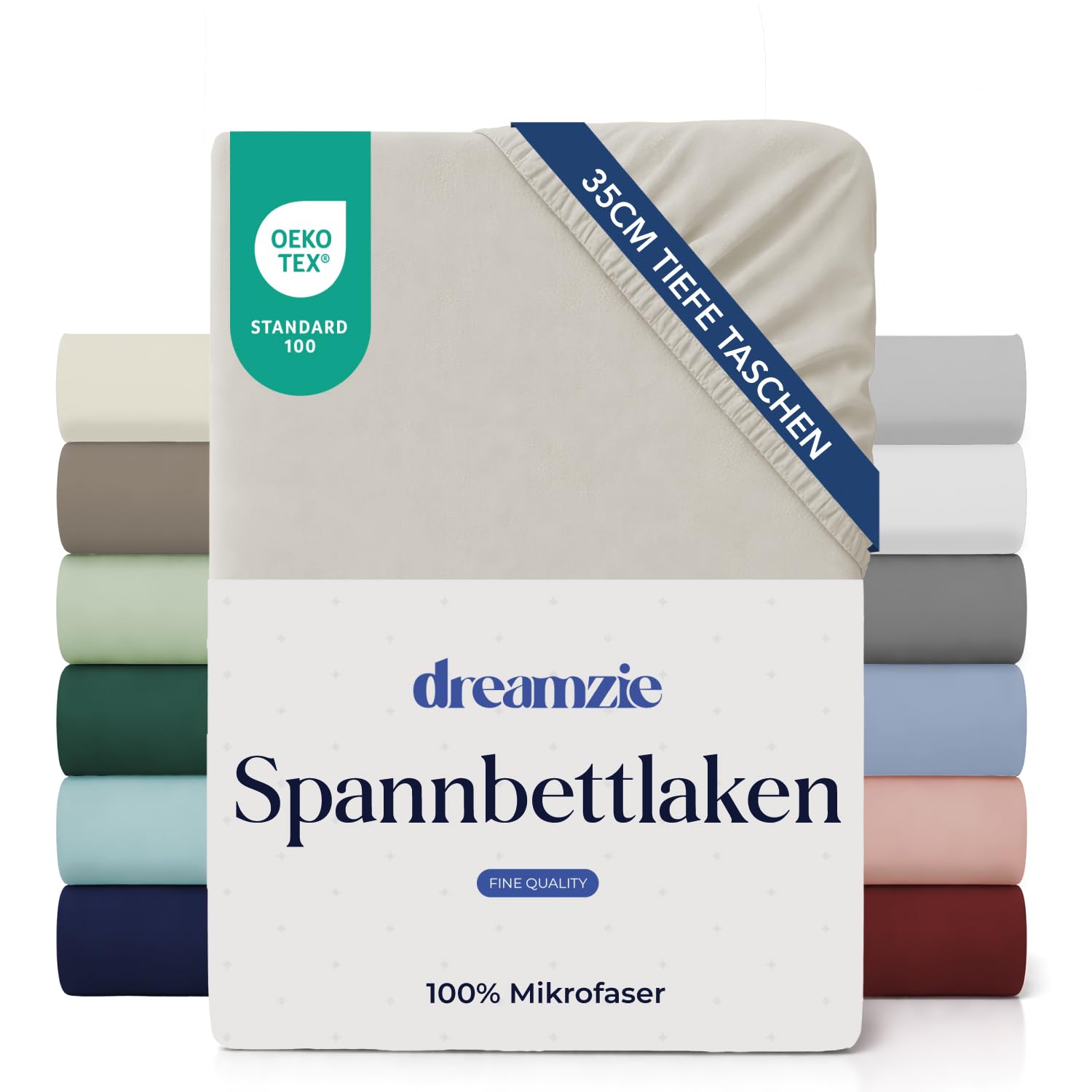 Dreamzie Spannbettlaken 140x200cm - 35 cm Tiefe Tasche - 100% Mikrofaser Bettlaken - Beige, Schadstoffgeprüft (Oeko TEX), Bettlaken mit Gummizug