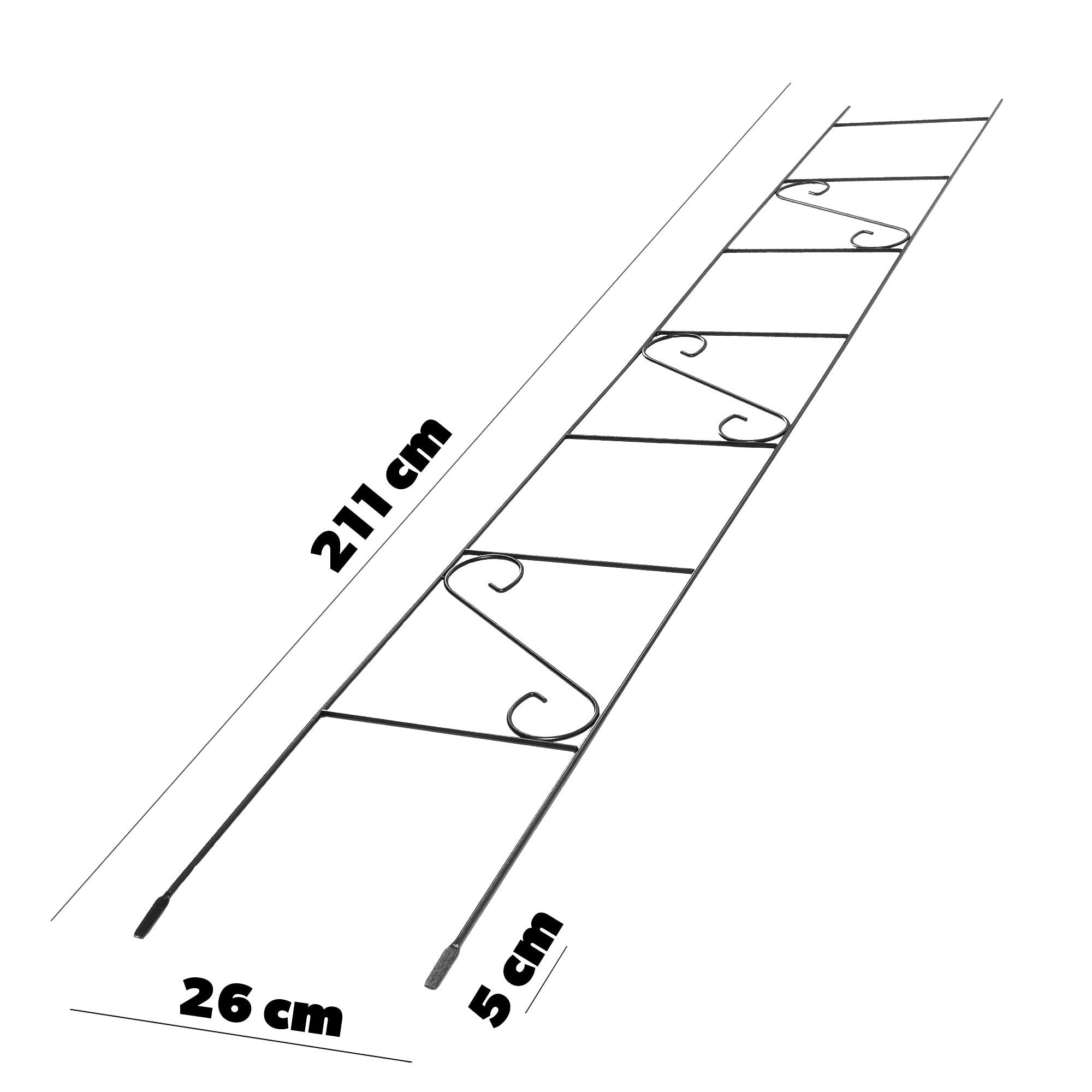 KADAX Rankgitter 210cm, Rankhilfe aus Stahl, Kletterhilfe für Garten, Pflanzen, Rosen, Kletterpflanzen, Pflanzengitter, Rankleiter, wetterfestes Spalier, Deko, freistehend, schwarz