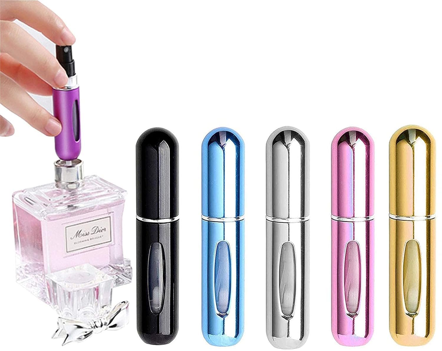 Rosy.Moment5 Pack 5ML Portable Mini Refillable Perfume Empty Spray Bottle Mini Atomizer Bottom Refill Pump Case for Traveling Outgoing Purse, Multicolor
