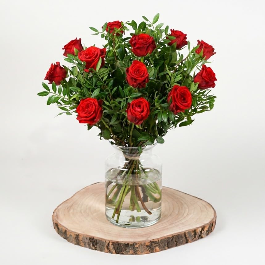 Dozen Red Roses Delivered On Valentines Day - Hand-Tied Fresh Flower Bouquet - Perfect for Valentine's Day, Birthdays, Anniversaries, and Special Occasions
