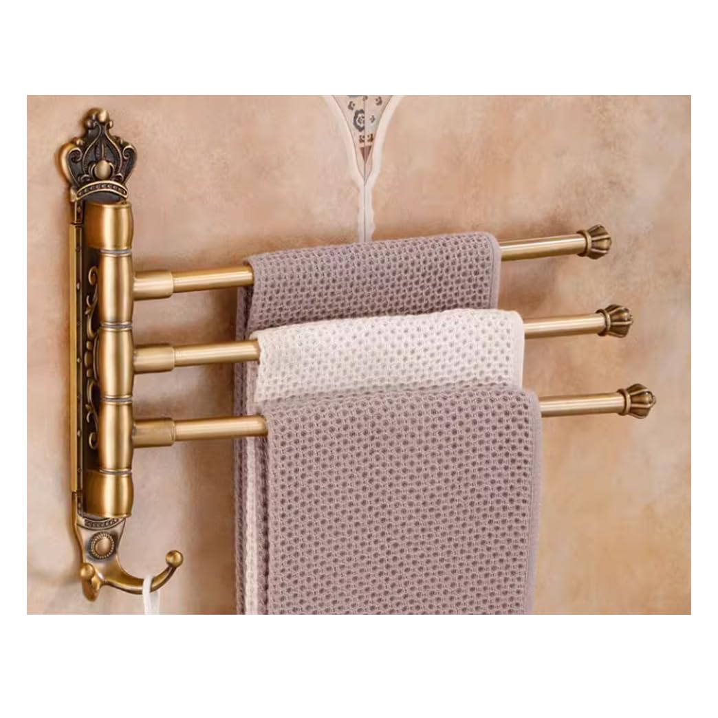 LMYSXAOZ Vintage Gold Swivel Towel Rack - Metal Brushed Finish Swing Out Bar Space Saving Swinging for Bathroom Wall Mounted Holder Organizer gold-3Bar