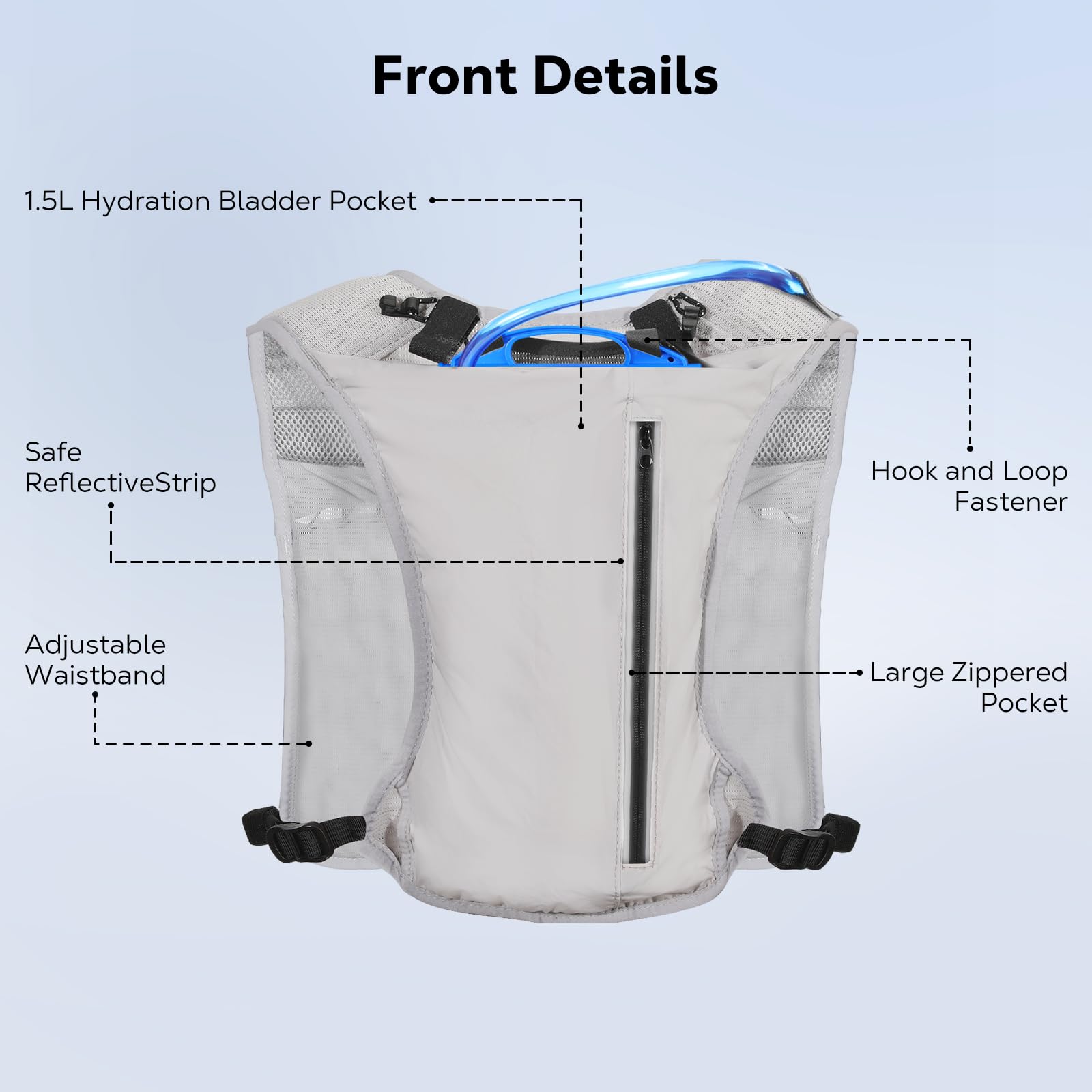 MoKo Running Hydration Vest, zaino da corsa leggero con vescica d'acqua da 1,5L, zaino da corsa traspirante regolabile