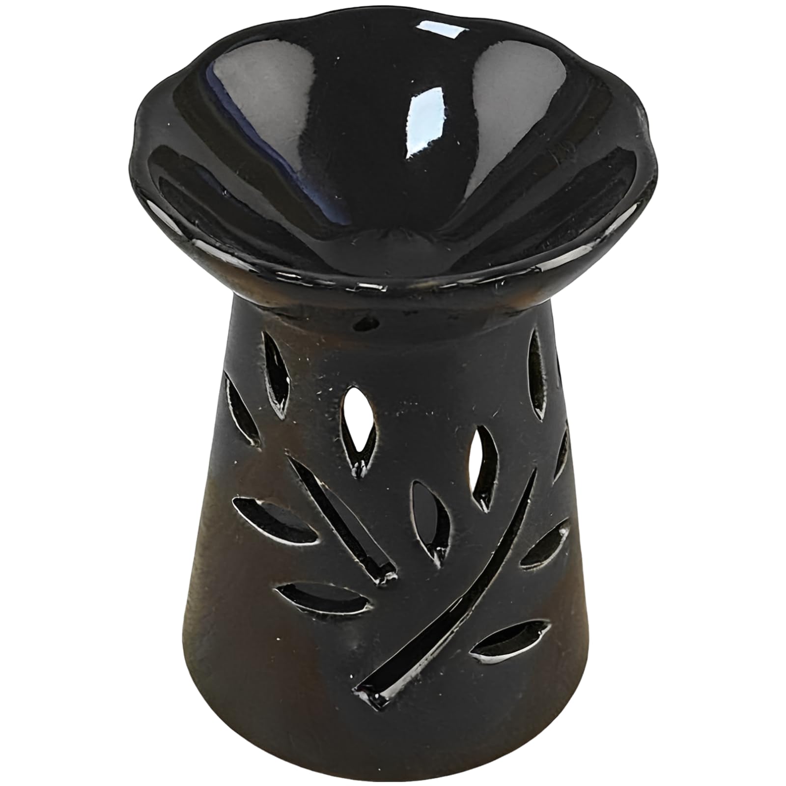 Keramik-Ölbrenner, schwarzer Wachs-Ölbrenner mit floralen Ausschnitten, Duftdiffusor für ätherische Öle, romantischer Kerzenhalter für Home Spa, Büro, Meditation, 8 x 8 x 9,5 cm