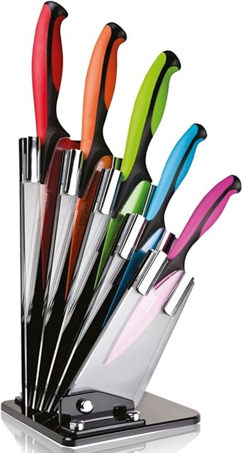 Taylors Eye Witness Dexterity 5pc Coloured Knife Block - Matching Blade and Soft Grip Handle: Cook/Chef Knife, Carving Knife, Bread Knife, All Purpose Knife, Paring Knife. in Presentation Packaging