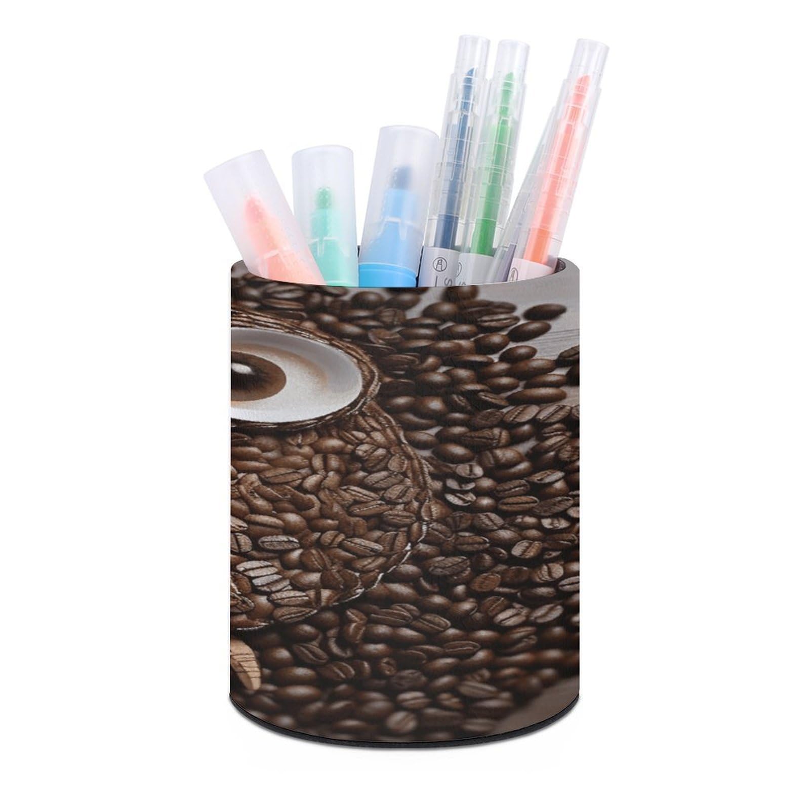 Coffee Bean Owl Pen Holder Multi-Functional Round Pencil Holder Cute Office Decoration Pen Cups Simple Design PU Leather Paintbrush Cups for Home Office Desk