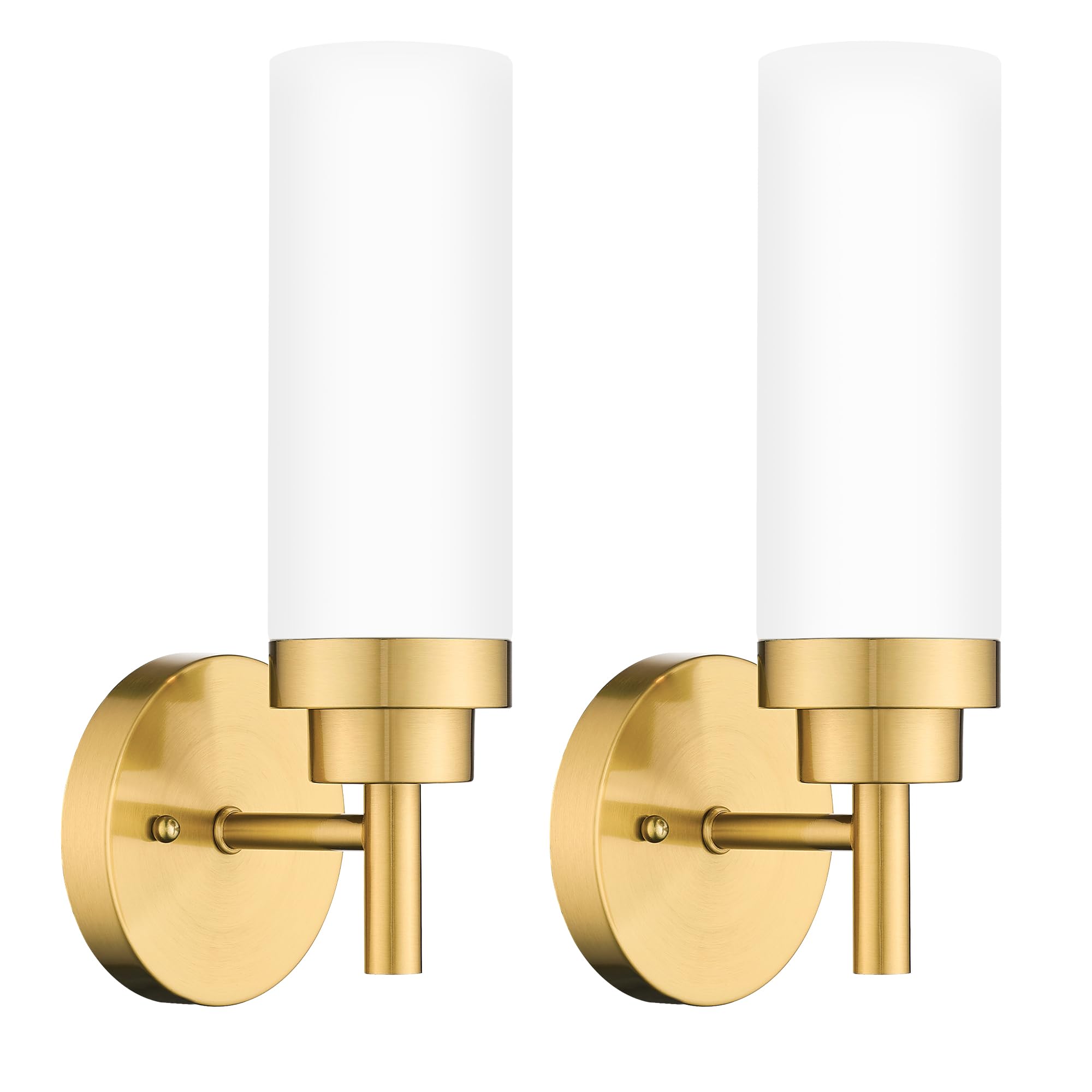 Emak Wall Sconces Set of 2, Modern Brushed Gold Bathroom Vanity Sconce Wall Lighting with Milk Glass Shade for Bathroom, Bedroom, Living Room, Hallway, WS085-BGD-ML-2PK
