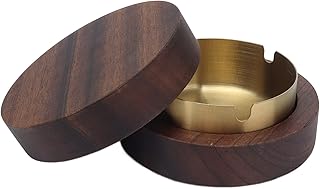 Wooden Ashtray with Lid,Stainless Steel Liner Ash Tray with Liner Cover,Portable Decorative Ashtray Windproof Ashtray for Indoor or Outdoor Use, Patio, Office,Home (Â½Ã°É«), Wooden Ashtray with Lid,S