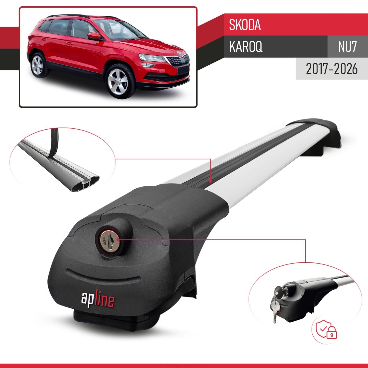 Kompatibel mit Skoda Karoq (NU7) 2017-2026 ACE-1 Modell Relingträger Dachträger Auto Gepäckträger Grau Aluminium 2 Stangen