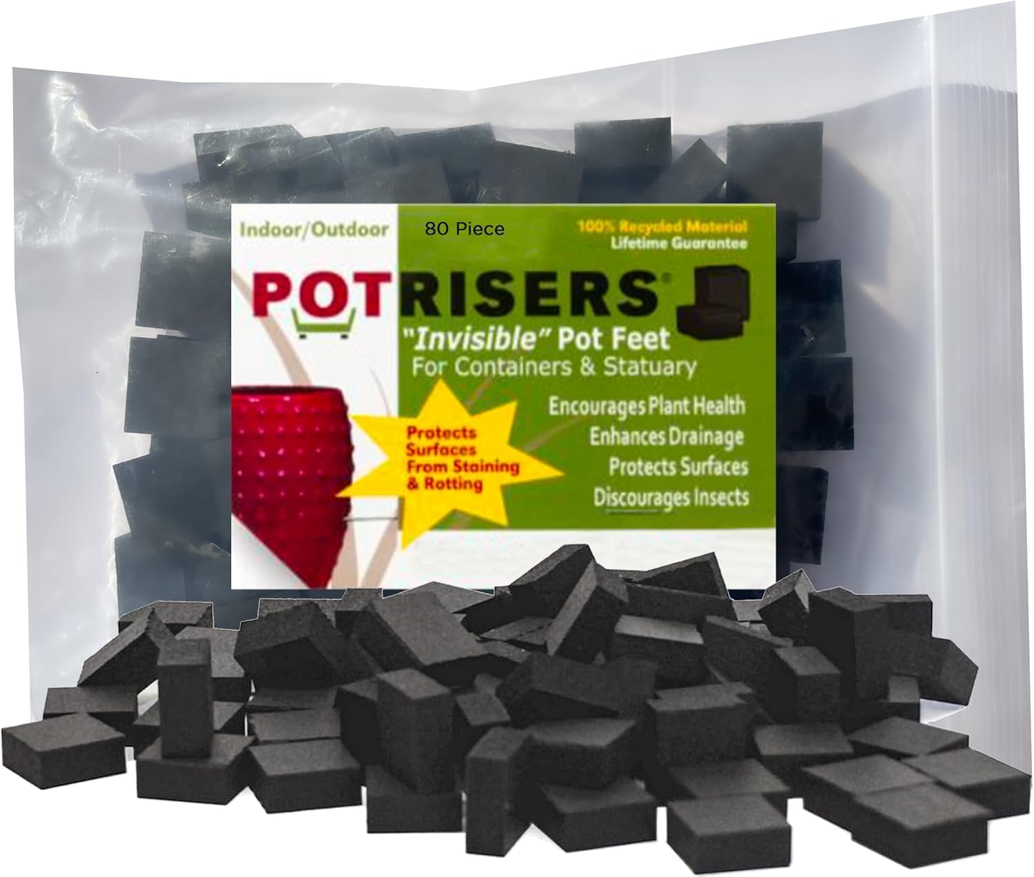 POTRISERS 80 Piece | Value Pack | Small 1" x 1" x 1/2" Outdoor Plant Risers & Drainage Invisible Pot Feet Elevates up to 20 Planters, Pots, or Statues – Ideal for Patios, Decks, and Gardens