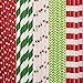 Paper Straws Decorative Drinking Straws for Christmas New Year Party Decoration, 125 Pieces, Multi Patterns, with 6 Black Stickers (Red and Green)