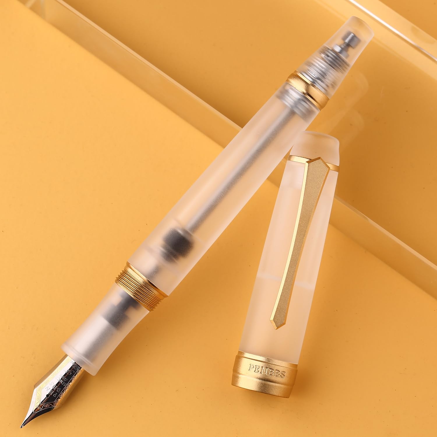 erofa Penbbs 456 Vacuum Filling Fountain Pen Fine Nib, Matte White Acrylic with Golden Clip Writing Gift Set