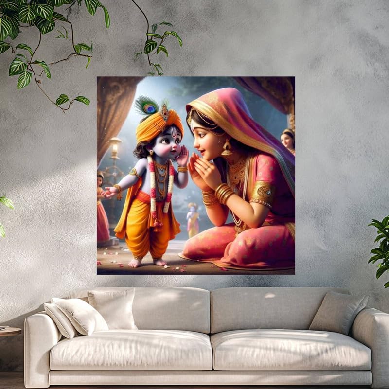 Image of British Terminal Cute little Bal Gopal Baby God Krishna| Kanha Ji | Laddu Lord Makhan Chor Painting Religious Poster for Pregnant Women for wall (matt thin vinyl,sticker,multicolor,unframed)| bj24