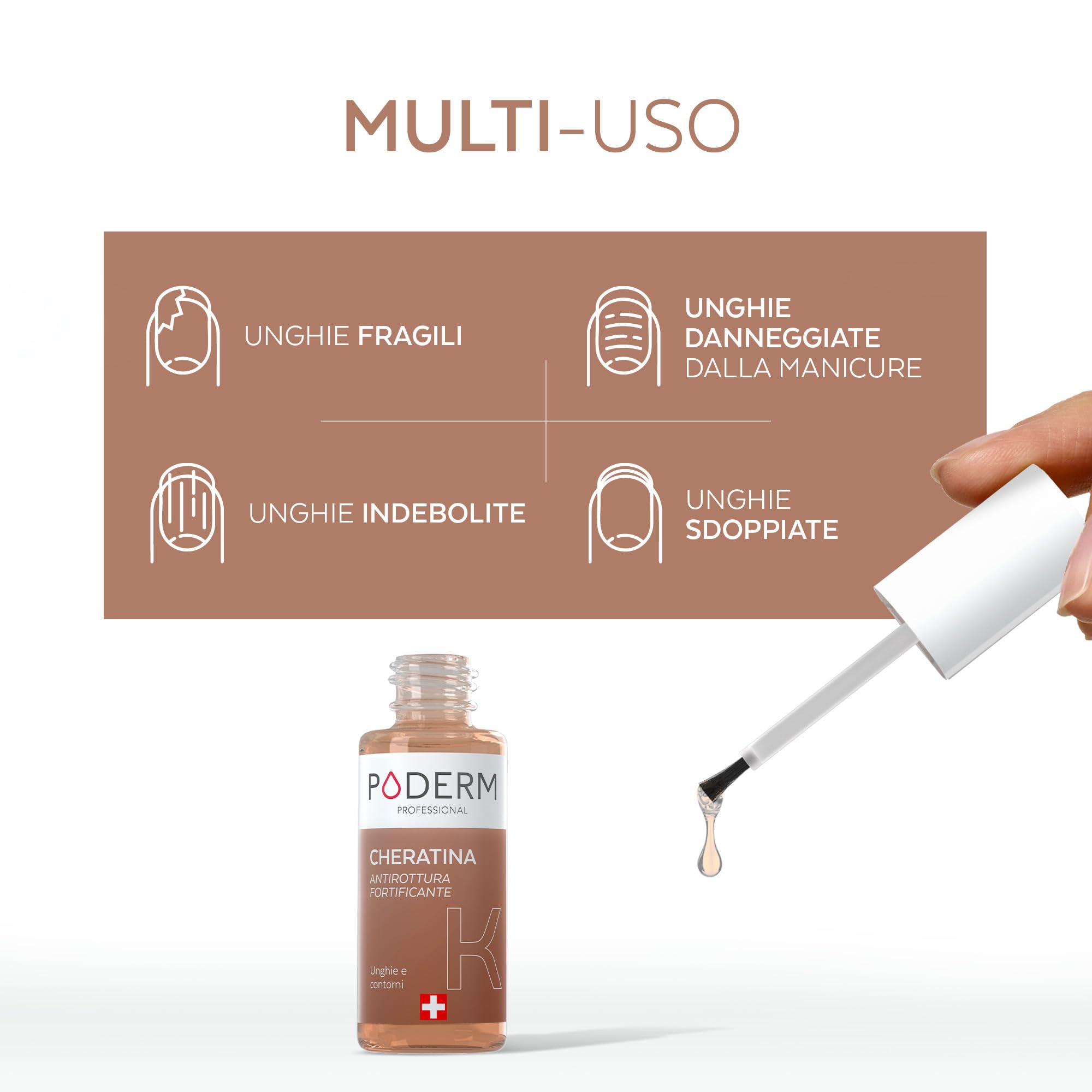 Poderm 5 in 1 Siero Booster Unghie - Cheratina | Trattamento Preventivo Anti-Rottura & Indurente per Rafforzare la Unghie Fragili - 6 ML | 100% Naturale - Sviluppato da un Podologo in Svizzera