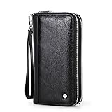 Generic Mens leather long wallet, double zipper with wrist strap, handbag, change wallet, mobile...