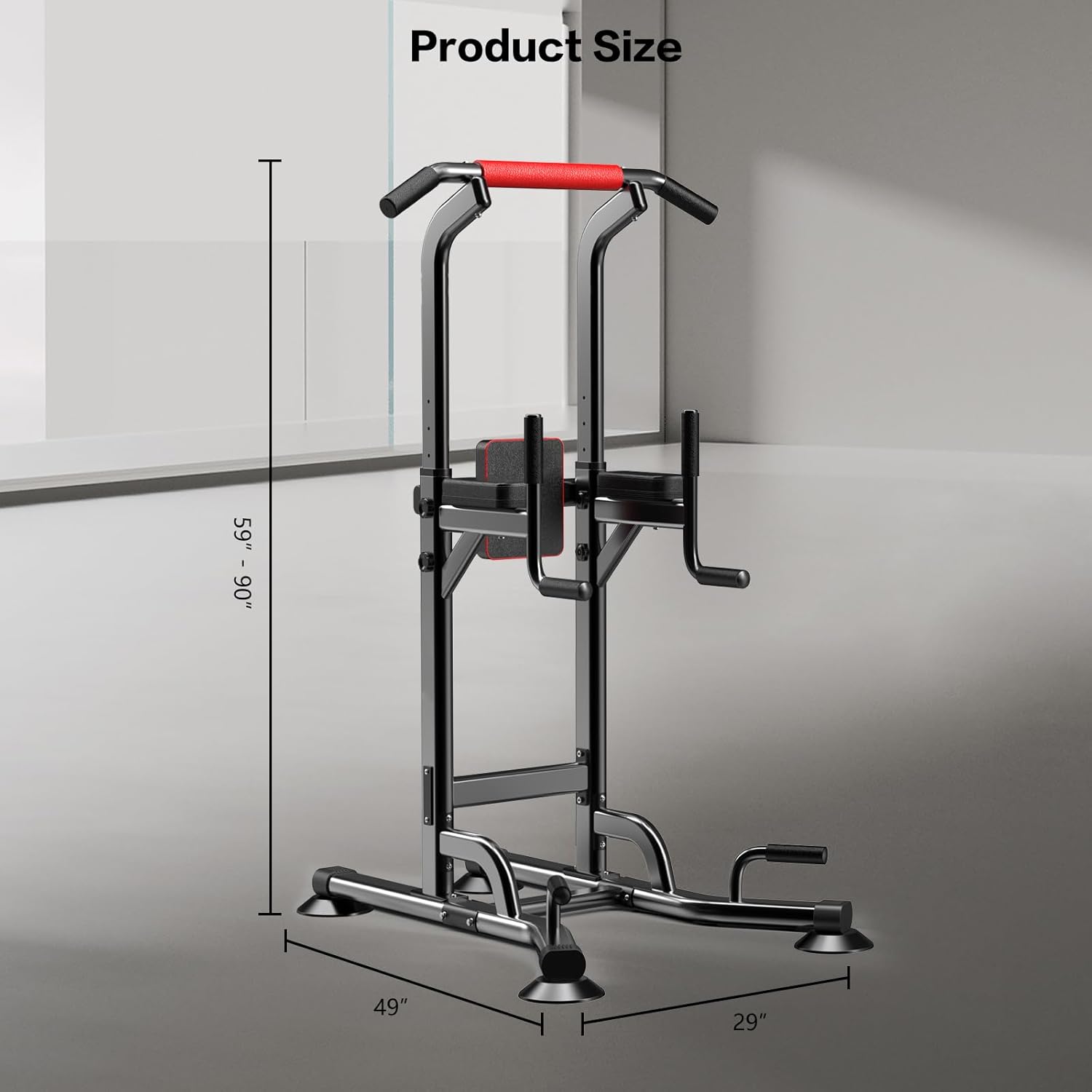 Power Tower Pull Up Bar Station Dip Stands with 6 Height Levels 59”-90” for Home Gym Workout Station Strength Training Equipment