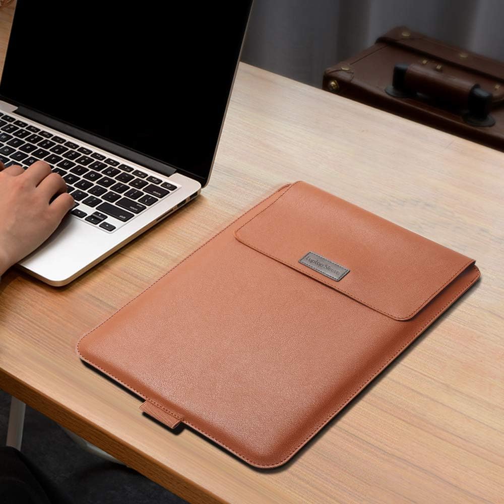 Laptop Sleeve 16-17" Case with Stand Compatible with Microsoft Surface Laptop 5/4/3/2 13.5", MacBook Air/Pro 13.3", PU Leather Sleeve for 15-16" Laptop Computers - Dark Green