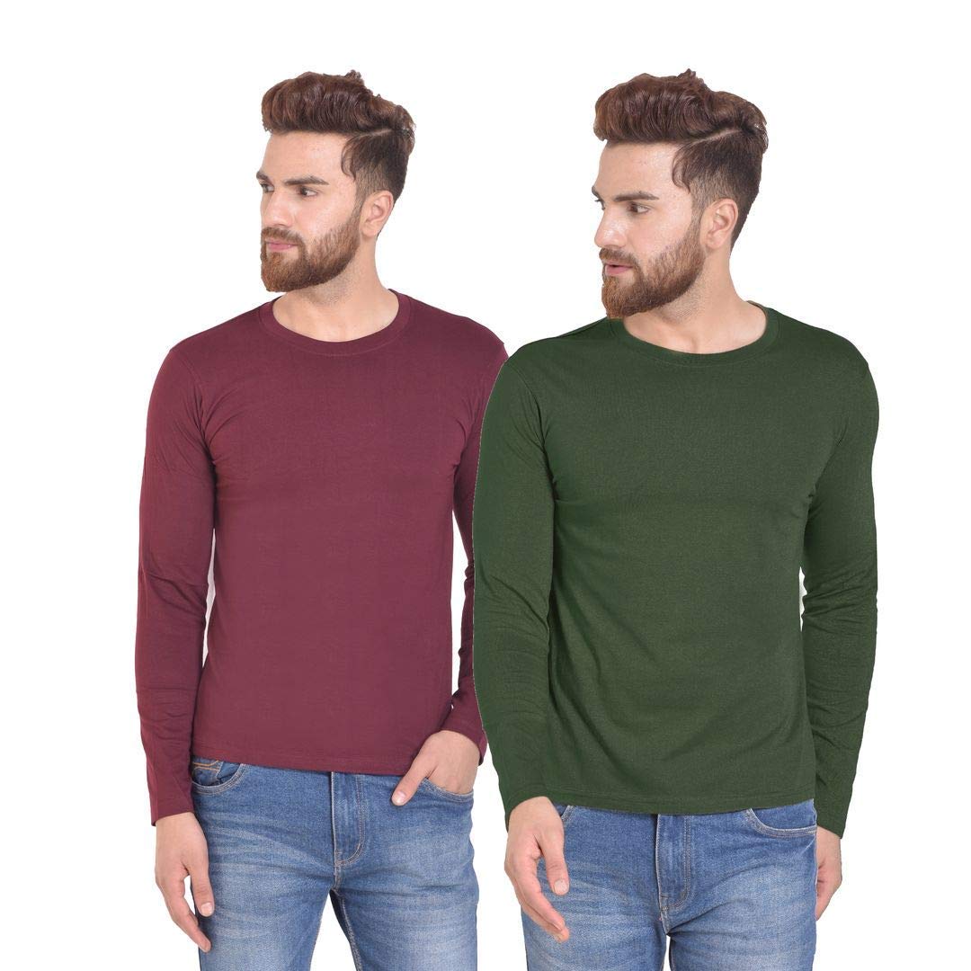 RSO Outfits Men's Plain Round Neck Full Sleeves Plain Solid Cotton Regular Fit Casual T-Shirt