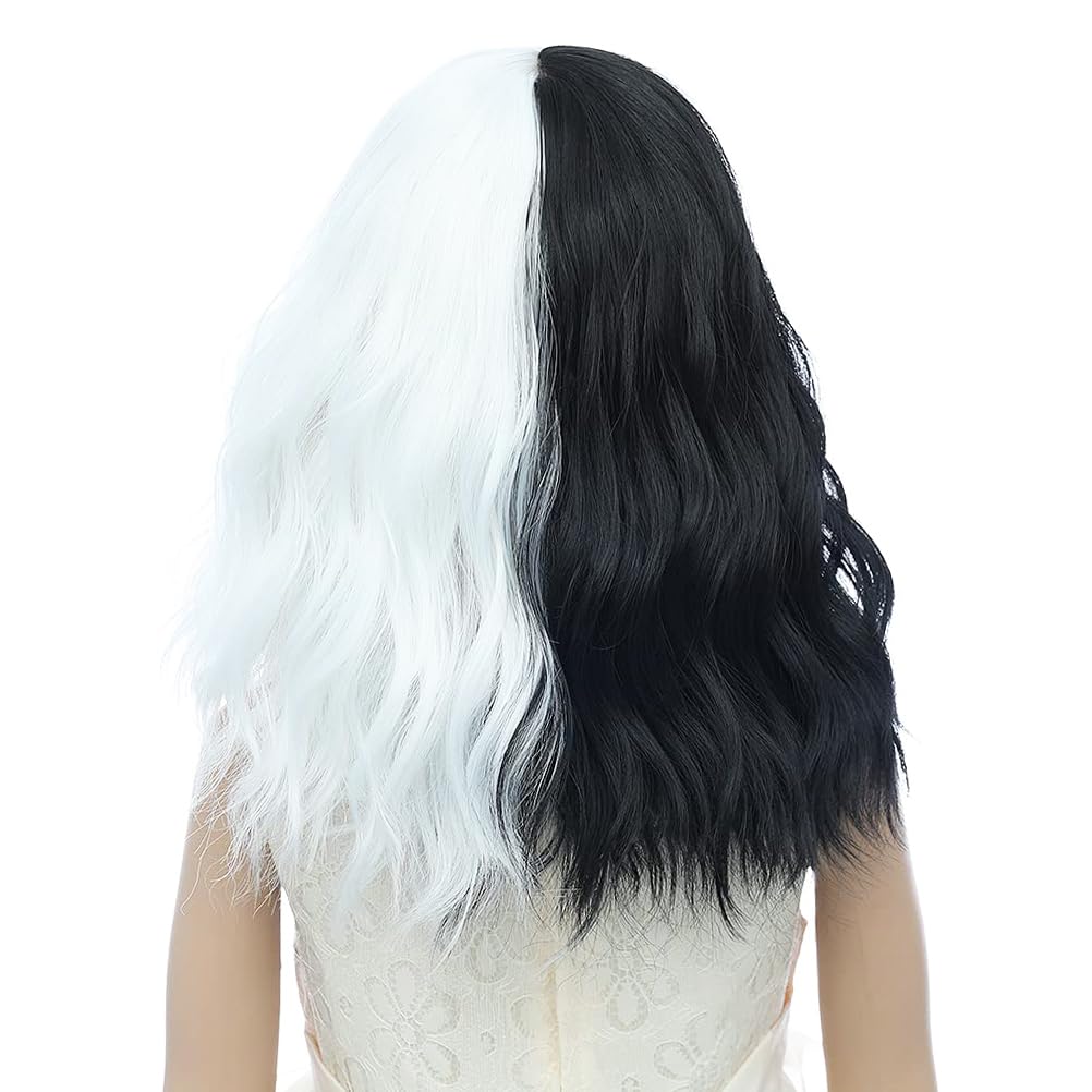 Black White Split Wig for Kids Girls Short Half Black Half White Wig With Bangs Black Child White and Black Wigs Cosplay Halloween Wigs