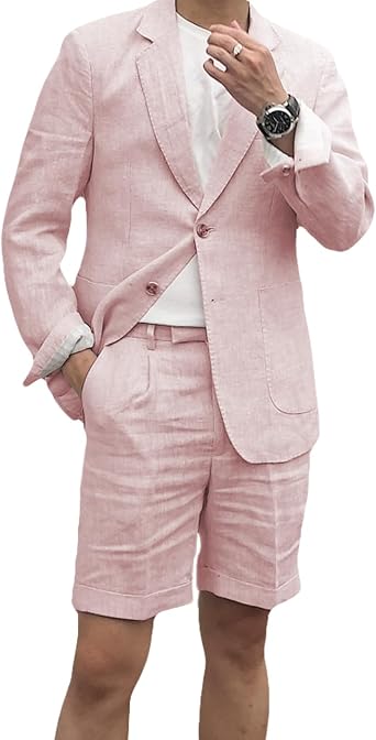 Mens 2 Piece Linen Suits Set Regular Fit Casual Lightweight Blazer Jacket and Summer Shorts for Men Jacket+Shorts