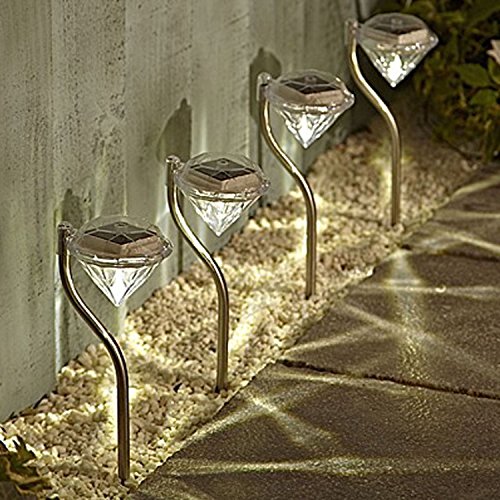 Solalite  Pack de 4 luces solares de acero inoxidable diamante estaca Jardín Linternas de frontera