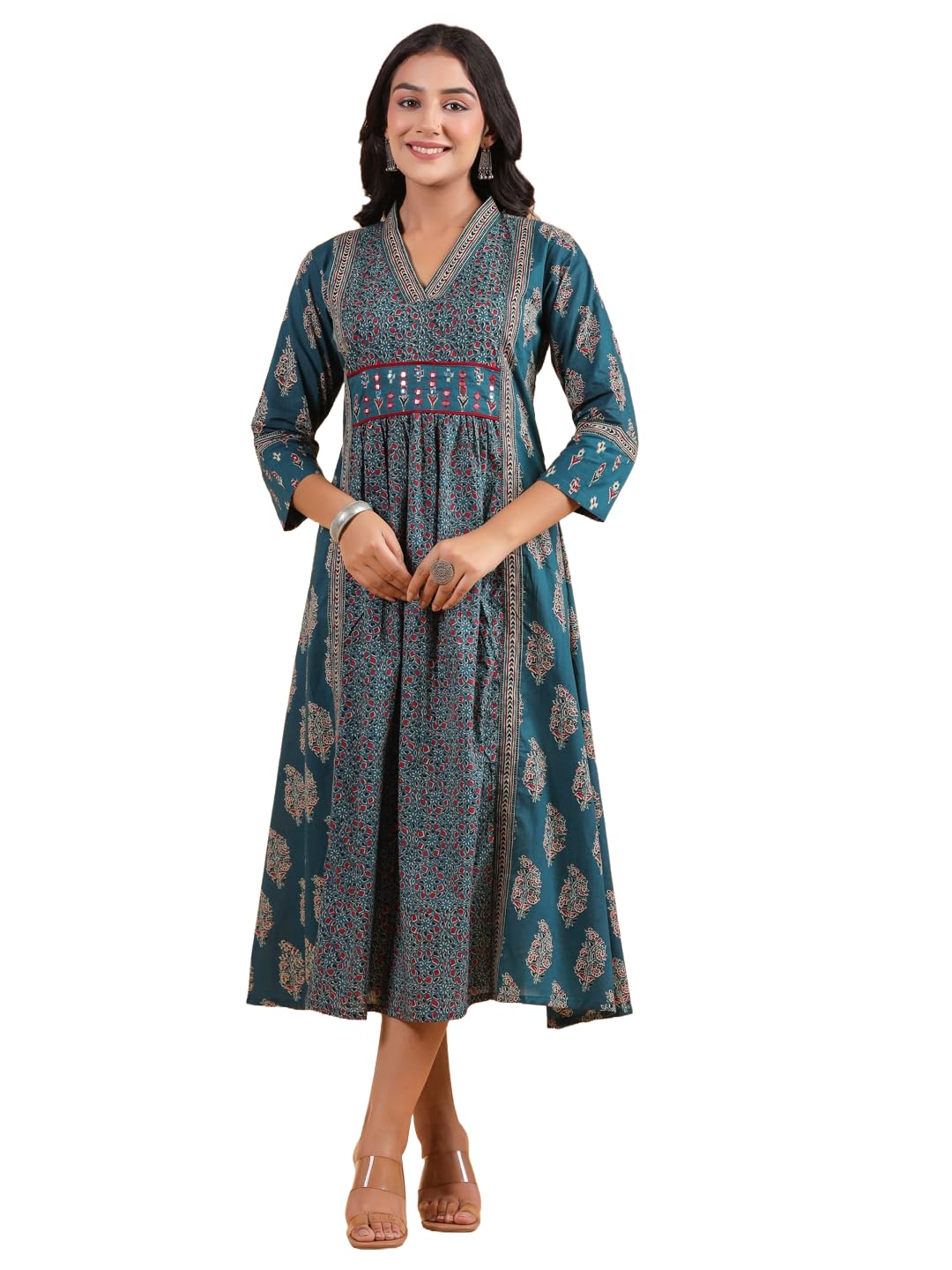 Women's Geometric Print A-Line Cotton Black Dress Fit & Flared Dress Dresses for Women || Western Dresses for Women | Black Dress-image-1