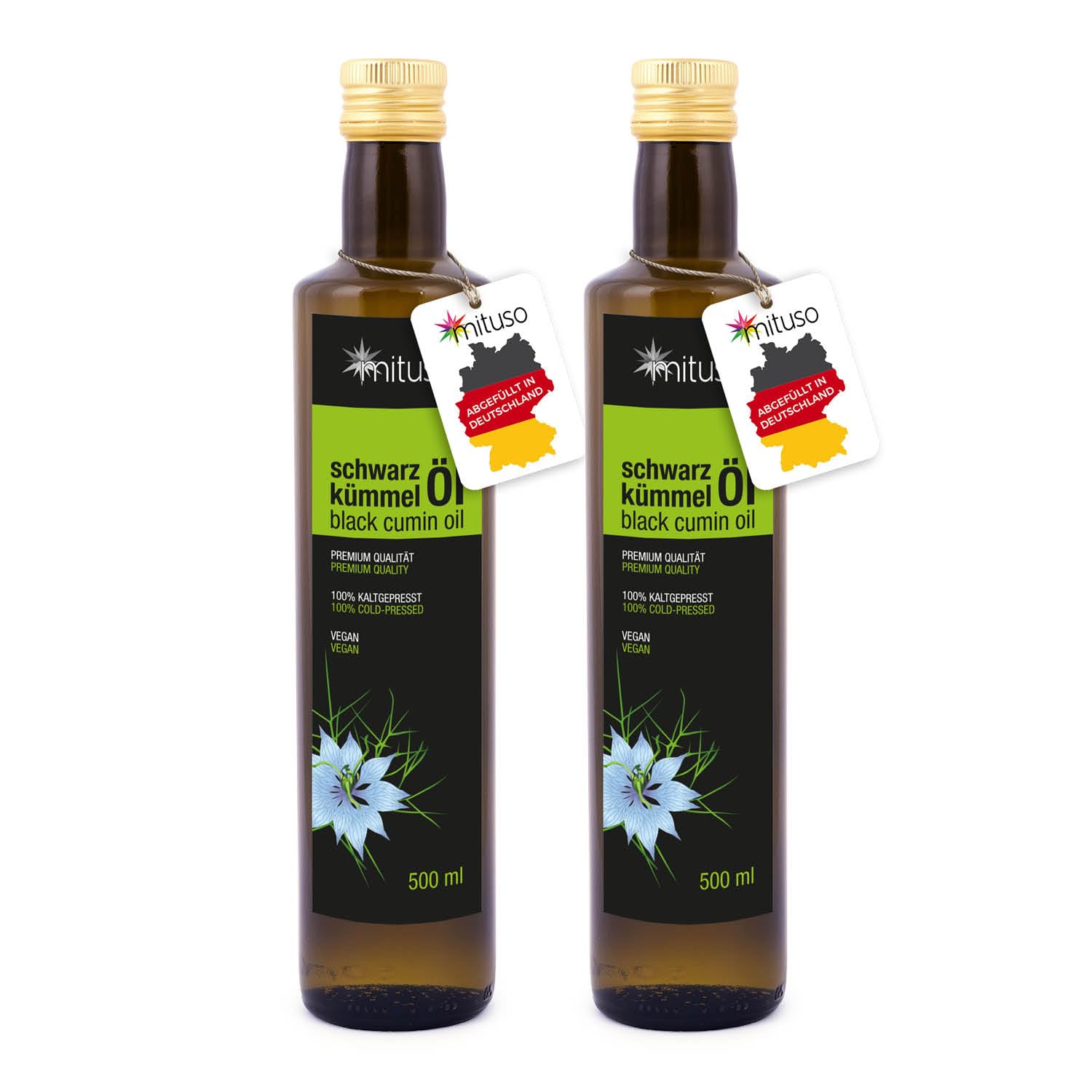 Huile de cumin noir mituso, 100% pur et pressé à froid, 1 paquet (2 x 500 ml)