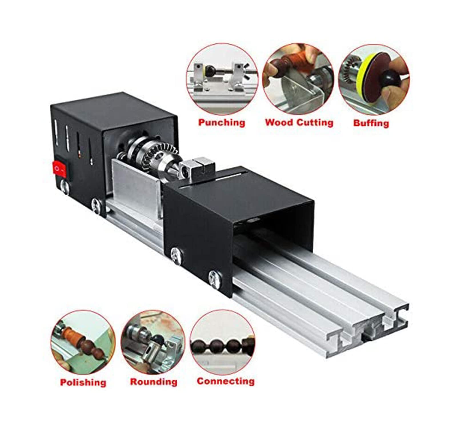 Mini máquina Herramienta de Torno CNC de 200 W, Mini máquina de Torno para Trabajar la Madera de sobremesa, fresadora de Torno de Madera para carpintería DIY, Juego de Herramientas rotativas para ta