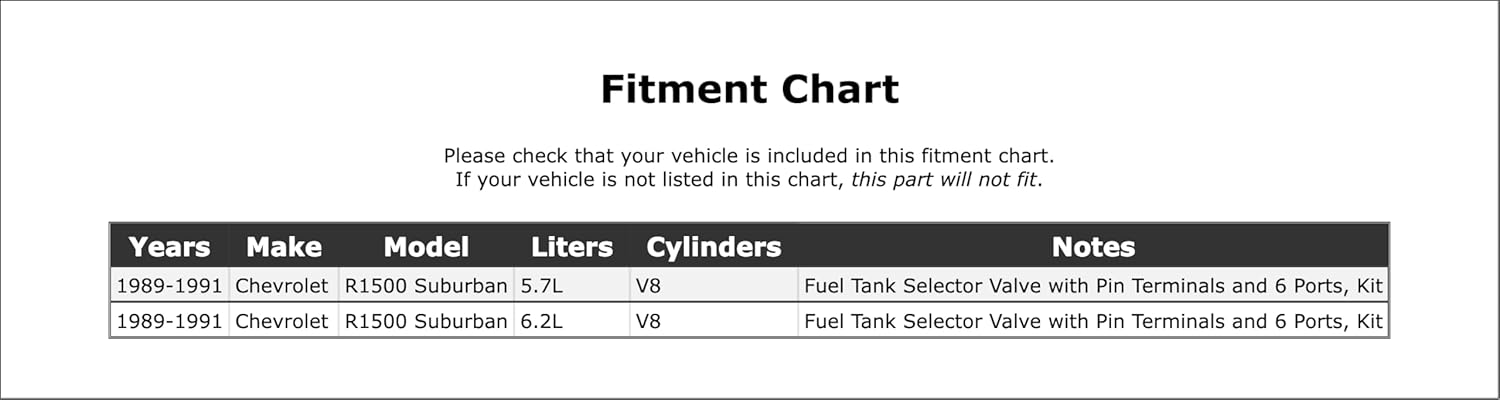 Fuel Tank Selector Valve Compatible With Chevrolet R1500 Suburban 1991 1990 1989 P-2175389